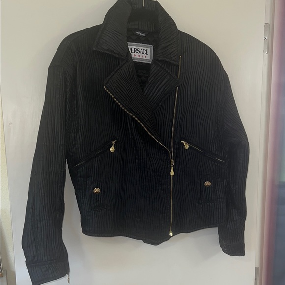 Versace Jackets & Blazers - Vintage, New WOT Versace Black Quilted Zip-Front Moto Jacket with Gold Hardware